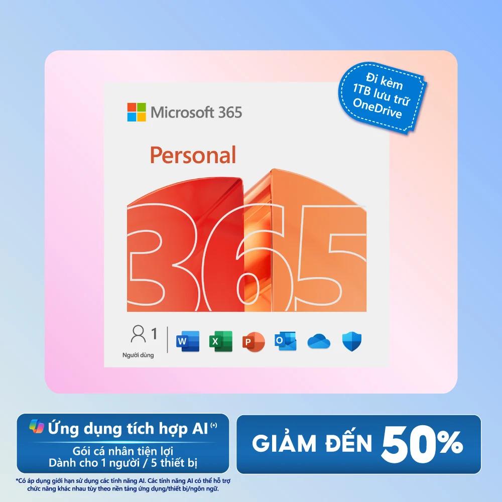 [KEY GIA HẠN hoặc MUA MỚI - Ứng dụng có AI*] Phần mềm Microsoft 365 Personal (Dành cho 1 người) | 12 tháng | 1 TB OneDrive / người / 5 thiết bị