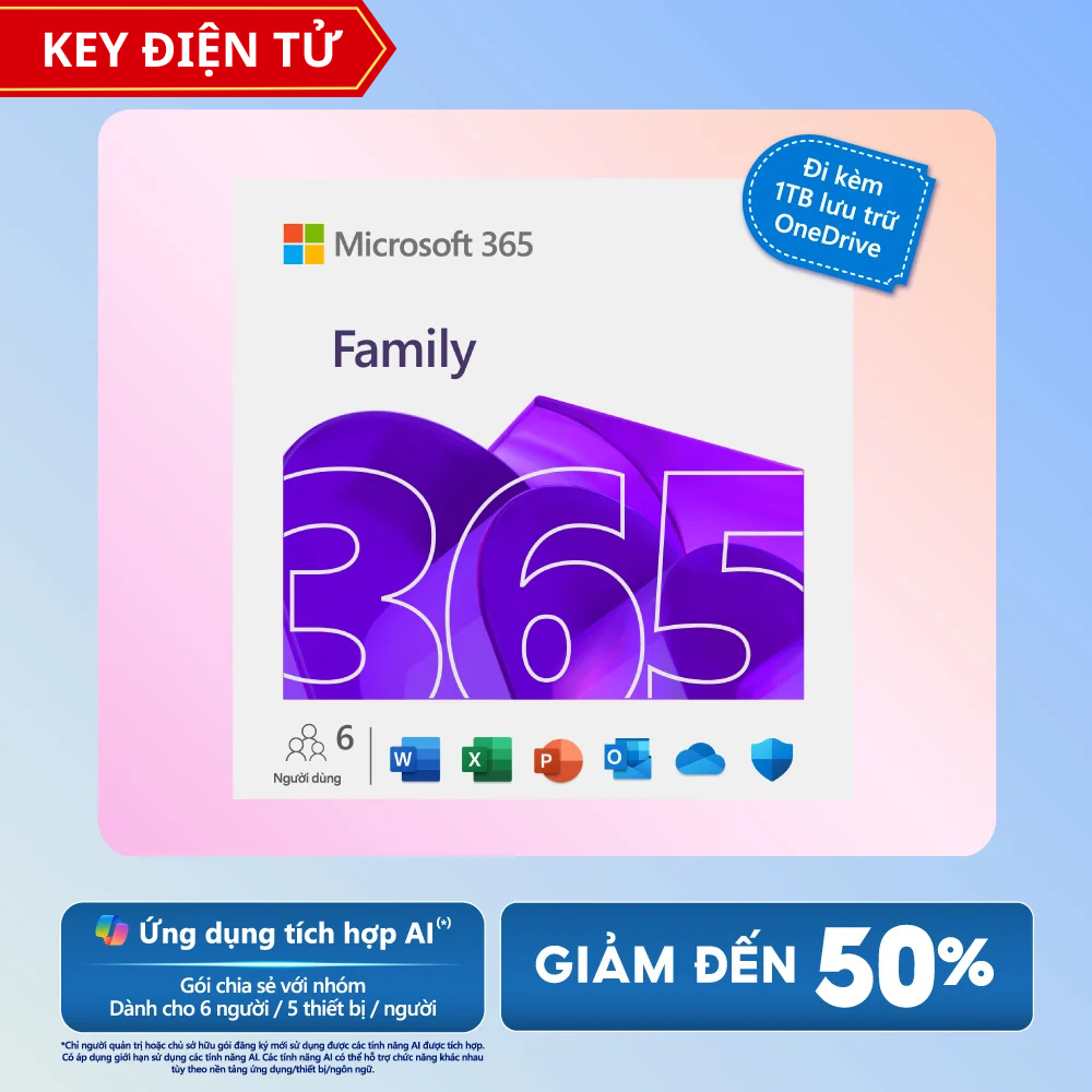 Key-Online Phần mềm Microsoft 365 Family (1 năm / 6 tài khoản / 30 thiết bị) (EP2-36890)