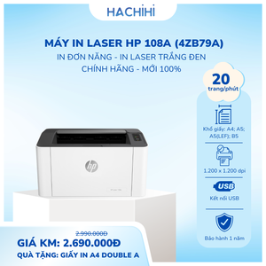 Máy in laser HP 108a (4ZB79A) Trắng đen (In, A4, A5, USB)