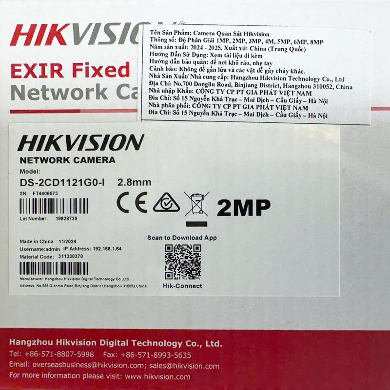 Camera Hikvision dome IP 2MP (DS-2CD1121G0-I)